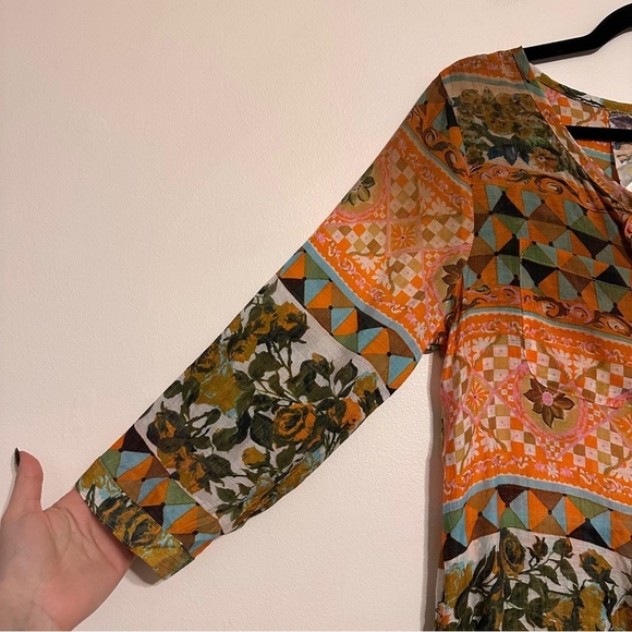Pearls by Aratta Mixed Pattern Tunic Shirt Dress Top Long Sleeve size Medium - Picture 2 of 8